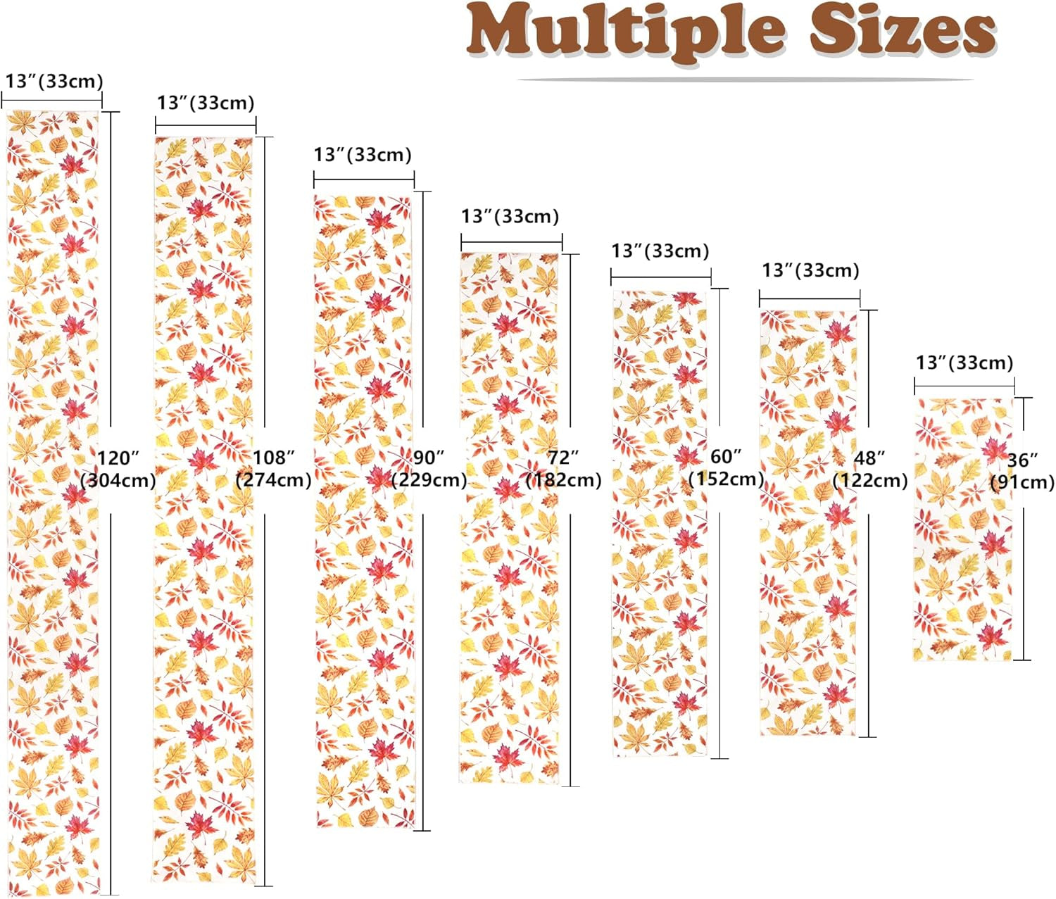 Fall Table Runner for Kitchen Dining Table, Thanksgiving Autumn Printed Harvest Pumpkins Maple Leaves Textured Fabric Halloween Holiday Home Decorations, Water-Proof, Washable, 13" W X 36" L