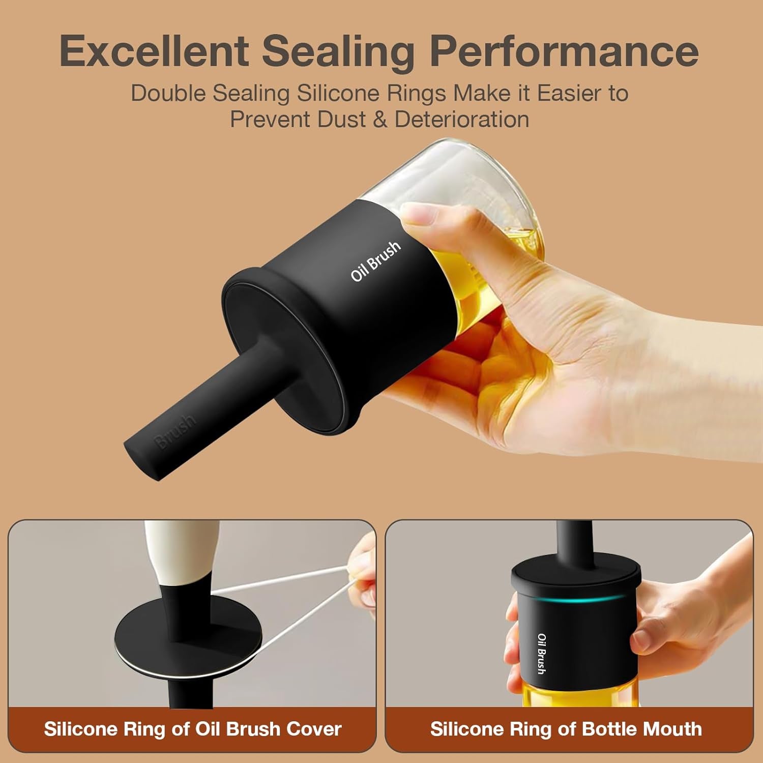 300ml Glass Oil Dispenser with Silicone Basting Brush - Versatile Kitchen Tool for Oils, Vinegars, and Sauces - Black