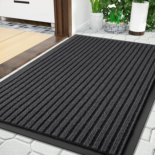Front Door Mat Outdoor Indoor Entrance, 100% Waterproof All-Season All Weather Doormat, Welcome Matt outside Entry, Non Slip, Low Profile, Heavy Duty Patio Porch Floor Mats,29.5 X 17,Grey