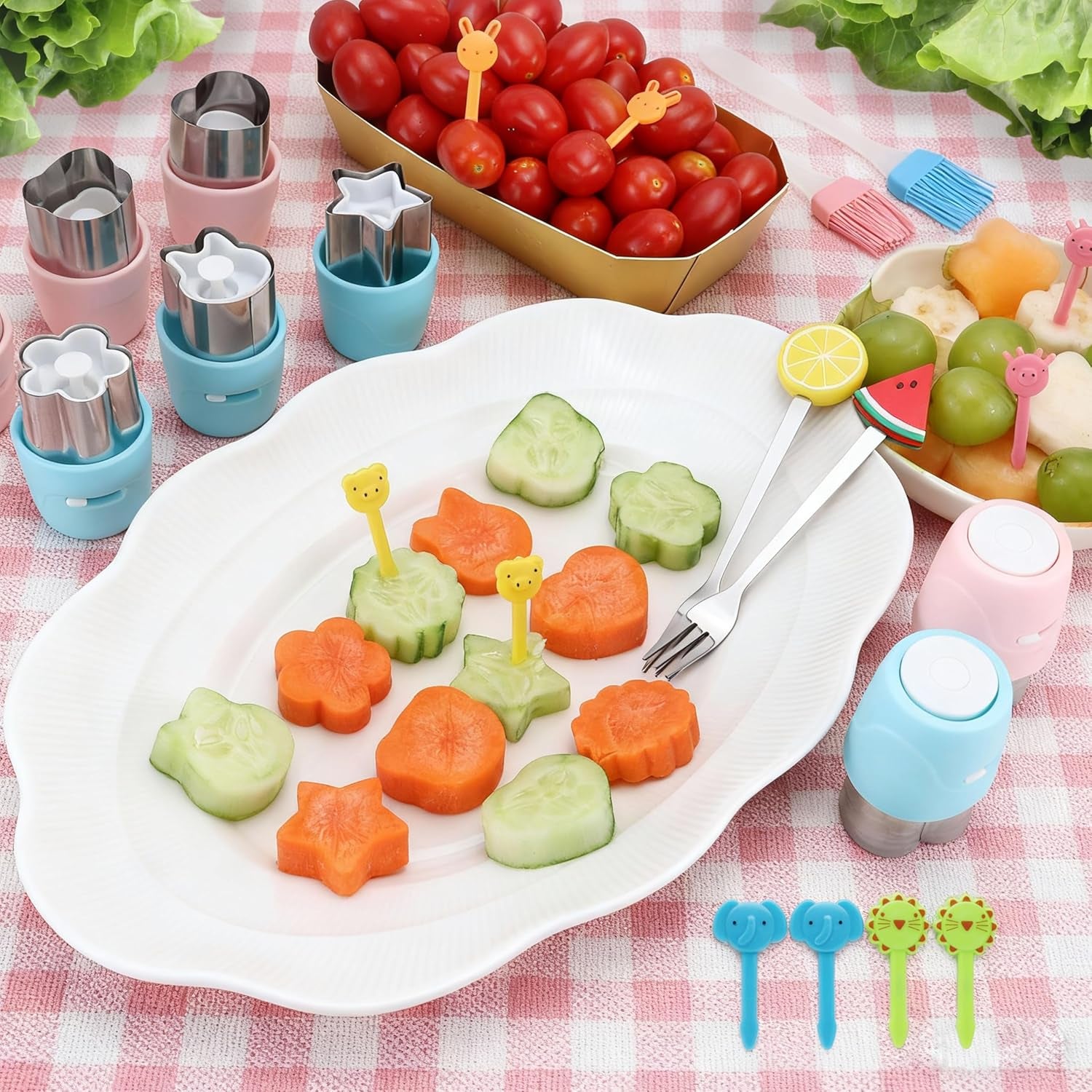 20Pcs Biscuit Cutter & Cookie Cutters Set - Multi-Shape Fruit/Vegetable Cutters for Kids Lunch Accessories, Food-Grade Stainless Steel Molds for Home Baking (BLUE)