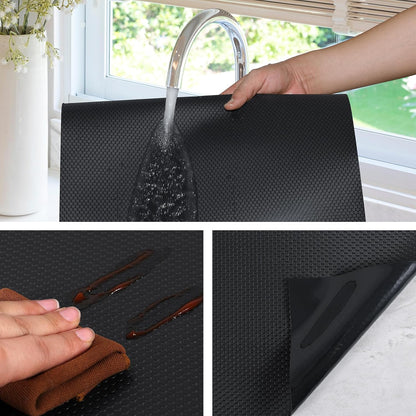 Shelf Liners for Kitchen Cabinets Non Adhesive Drawer Liner for Bathroom Waterproof Refrigerator Liners for Shelves Fridge Plastic Mats Cabinet Cupboard Liner Black 11.8 X 59 Inches