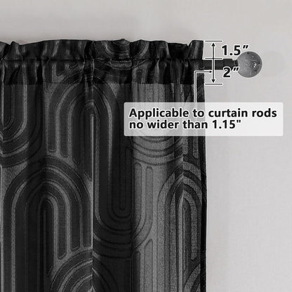 Sheer Black Curtains Kitchen 36 Inch Length 2 Panels Set for Window, Soft Airy Geometric Jacquard Semi Sheer Curtains for Bathroom, Modern Rod Pocket Window Curtains, 42Wx36L Inches