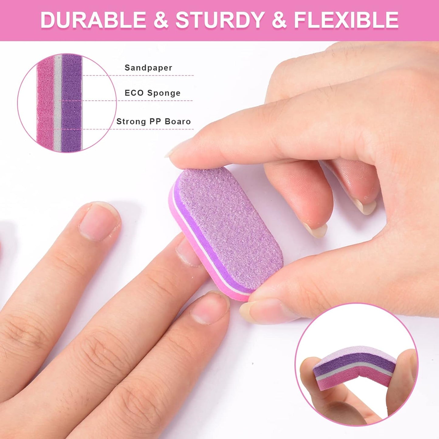 Mini Nail Buffers, 40Pc 100/180 Grit Sponge Mini Nail Files Bulk for Acrylic Nails, Buffer Block Nail File,Mini Bulk Nail Buffers Double Sided for Manicure Tools - Pink/Purple