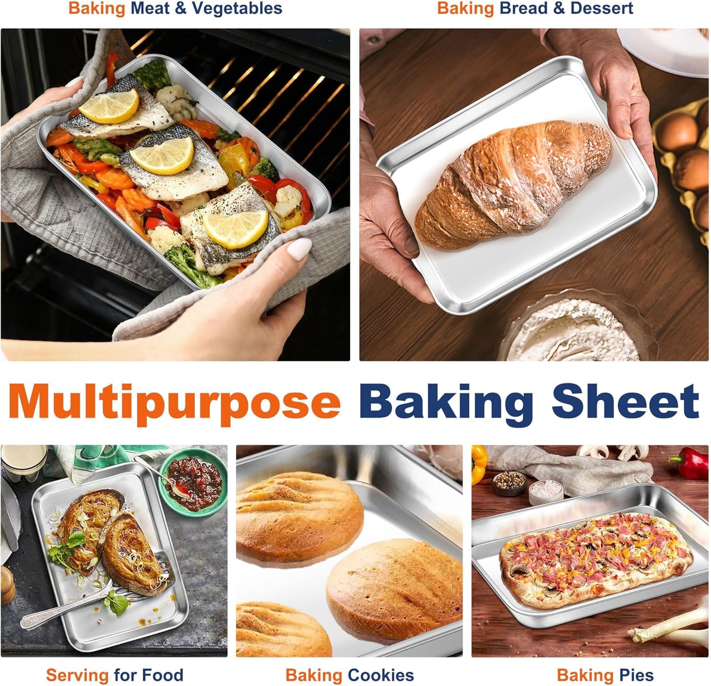 9 Inch Baking Cookie Sheet, Oven Pan Tray Stainless Steel Sheet Pan for Kitchen, Oven Bakeware for Multi Uses, Shiny Look & Dishwasher Safe, Healthy & Heavy Duty, 1Pc