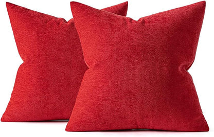Pack of 2 Red Decorative Christmas Pillow Covers 20X20 Inch Soft Chenille Couch Throw Pillows Farmhouse Cushion Covers for Home Decor Sofa Bedroom Living Room