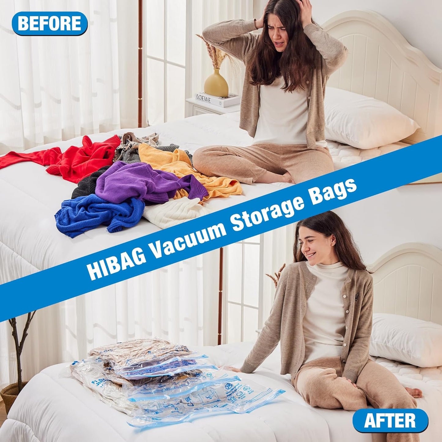 Vacuum Storage Bags, 10 Small Space Saver Vacuum Seal Bags, Space Bags, Vacuum Sealer Bags for Clothes with Travel Hand Pump (10S)