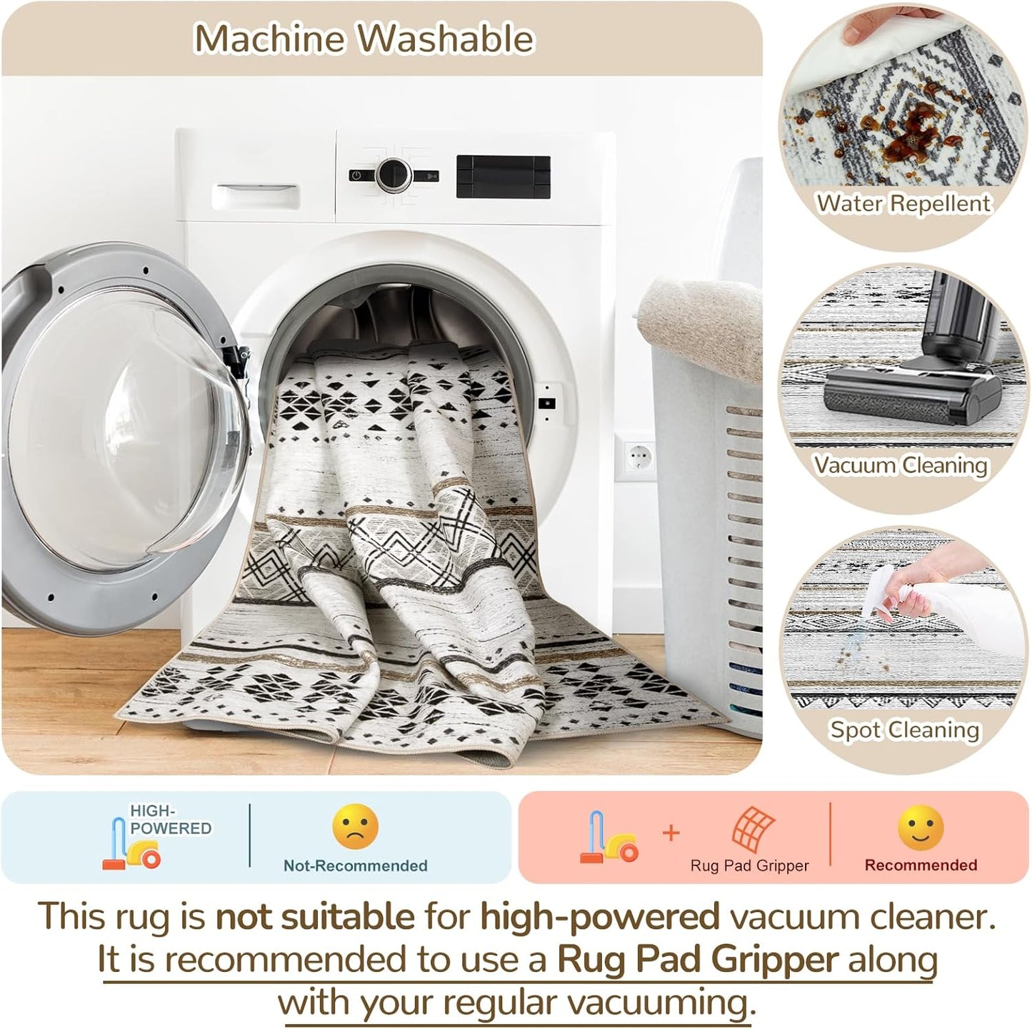 8X10 Area Rugs for Living Room Washable Moroccan Farmhouse Neutral Geometric Low Pile Non-Slip Soft Print Pattern Rug for Bedroom Kitchen Dining Room Entryway Black/Brown