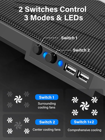 Laptop Cooling Pad, Laptop Cooler with 5 Quiet Fans for 12"-17" Computer PC Notebook Gaming Laptop Fan, Height Adjustable Laptop Cooling Stand Laptop Accessories, Blue