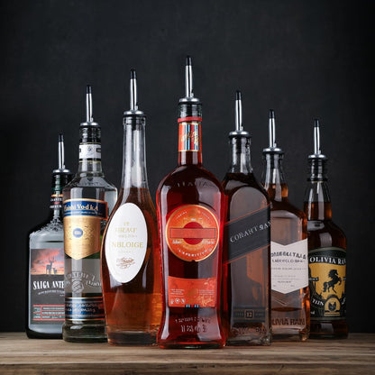 12 Pack Classic Bottle Pourers, Stainless Steel Liquor Pour Spouts Tapered Spout - Liquor Pourers with Rubber Dust Caps for Alcohol, Olive Oil,Bar Bartender Accessories