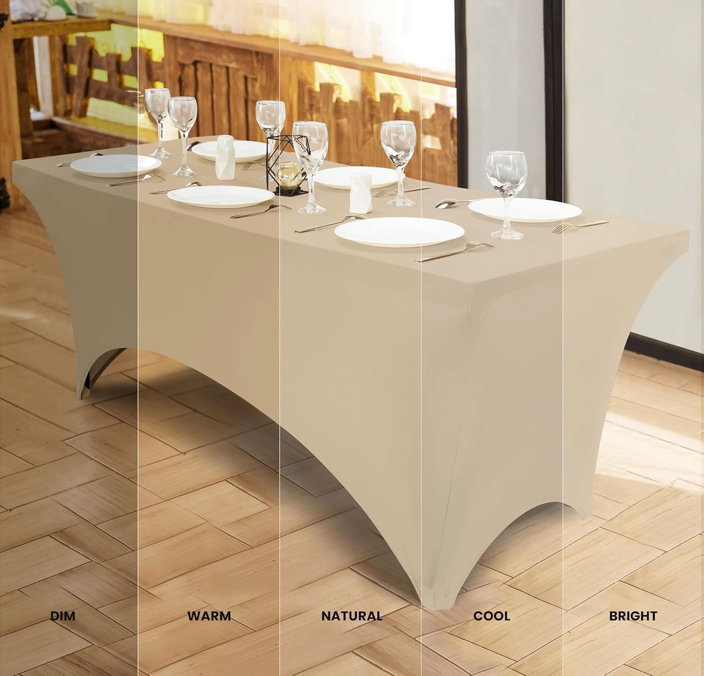 Spandex Tablecloth 2 Pack [6FT, Champagne] Tight, Fitted, Washable and Wrinkle Resistant Stretch Table Cloth Rectangle Cover for Trade Show, Weddings & Parties [72Lx30Wx30H Inch]