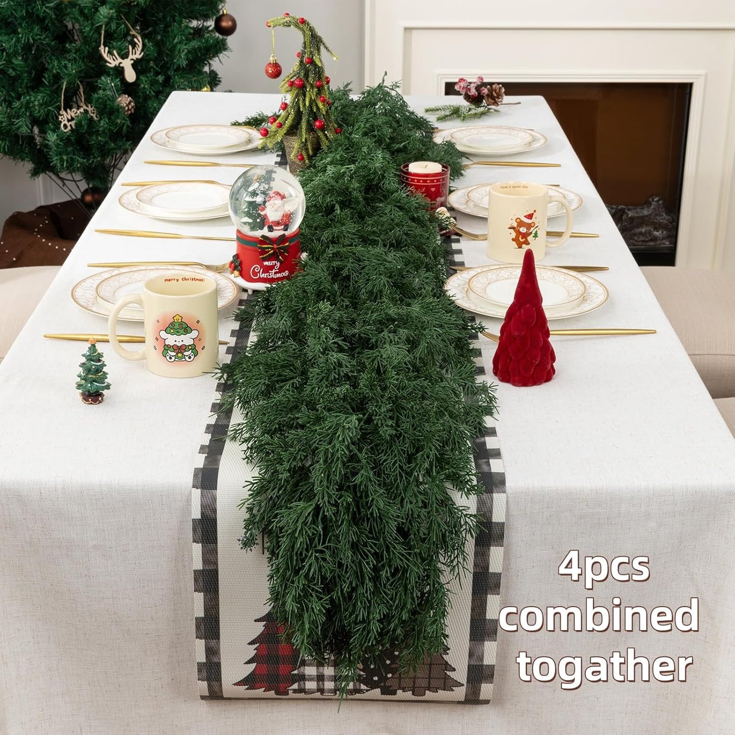 2Pcs Artificial Cedar Garland Real Touch Winter Pine Seasonal Christmas Greenery Garland for Table Mantle Background Wall Decorations (2, 6.4 FT)