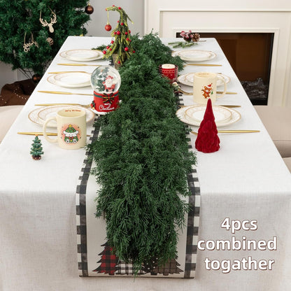 2Pcs Artificial Cedar Garland Real Touch Winter Pine Seasonal Christmas Greenery Garland for Table Mantle Background Wall Decorations (2, 6.4 FT)