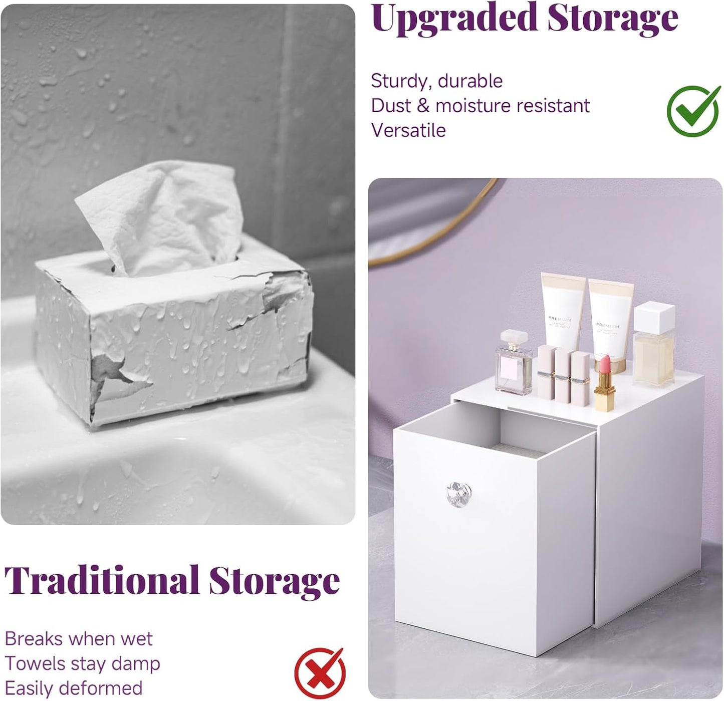 Clean Skin Club Face Towels Holder - Stackable Acrylic Organizer Compatible with Clean Skin Club Towel XL, Bathroom Vanity, Dresser Holder, Dustproof Multipurpose for Makeup, Skincare, White