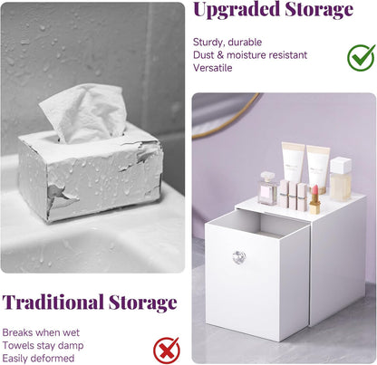 Clean Skin Club Face Towels Holder - Stackable Acrylic Organizer Compatible with Clean Skin Club Towel XL, Bathroom Vanity, Dresser Holder, Dustproof Multipurpose for Makeup, Skincare, White