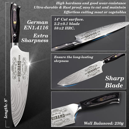 Anniversary Men Gifts for Him Husband, 8 Inch Professional German Stainless Steel 1.41 Chef Knife, Engraved Best Husband Ever Knife Gift, Christmas Anniversary Birthday Gifts for Men Husband