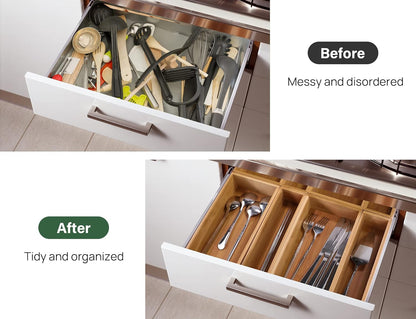 8 Pcs Bamboo Drawer Organizer Utensil Tray Kitchen Storage Box 4-Size Versatile Dividers Cutlery Holders Bins Containers for Flatware Kitchen Utensils