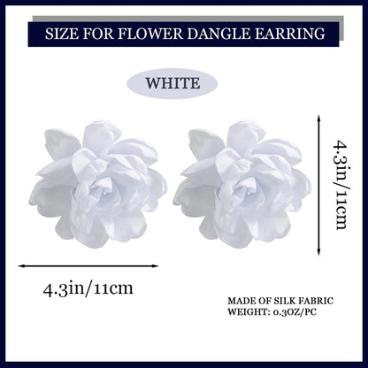 Statement Flower Earrings for Women, Unique Boho Silk Long Dangle Earrings for Girls Fun Trendy Long Dangling Drop Floral Earrings for Party Christmas Halloween Vocal Concert