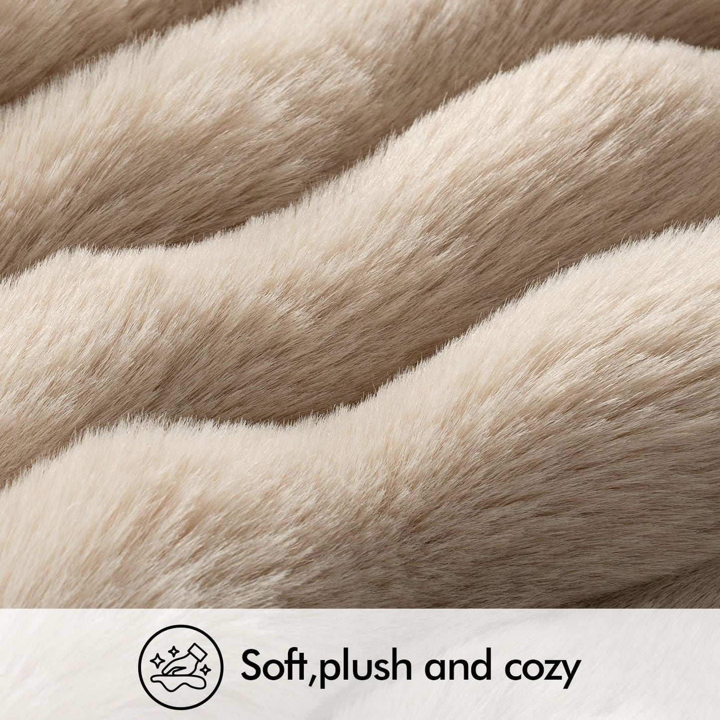 Set of 2 Luxurious Faux Fur Lumbar Pillow Covers, Soft Plush Decorative Cushions for Couch, Bedroom, and Living Room, 12x20 Inch, Khaki