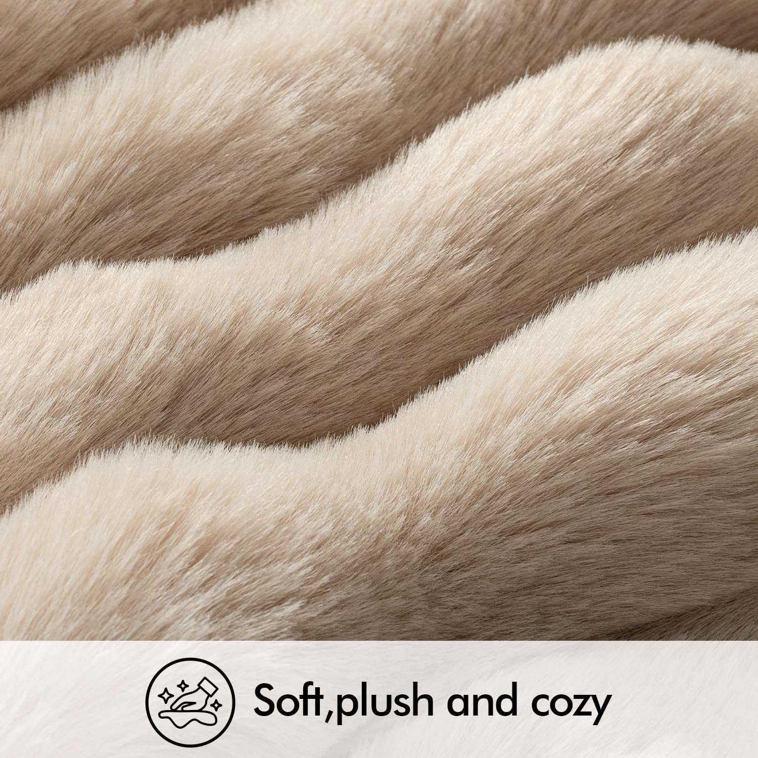 Set of 2 Luxurious Faux Fur Lumbar Pillow Covers, Soft Plush Decorative Cushions for Couch, Bedroom, and Living Room, 12x20 Inch, Khaki