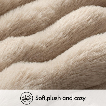 Set of 2 Luxurious Faux Fur Lumbar Pillow Covers, Soft Plush Decorative Cushions for Couch, Bedroom, and Living Room, 12x20 Inch, Khaki