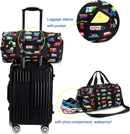 Kids Duffle Bag for Boys Girls Water Resistant Small Gym Bag Overnight Weekender Travel Tote with Shoe Compartment and Wet Pocket