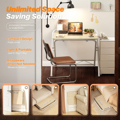 Adjustable Height Folding Desk with Tablet Slot, 24-Inch Compact Computer Desk for Small Spaces, Ideal for Home Office, Bedroom, and Study, Oak Finish