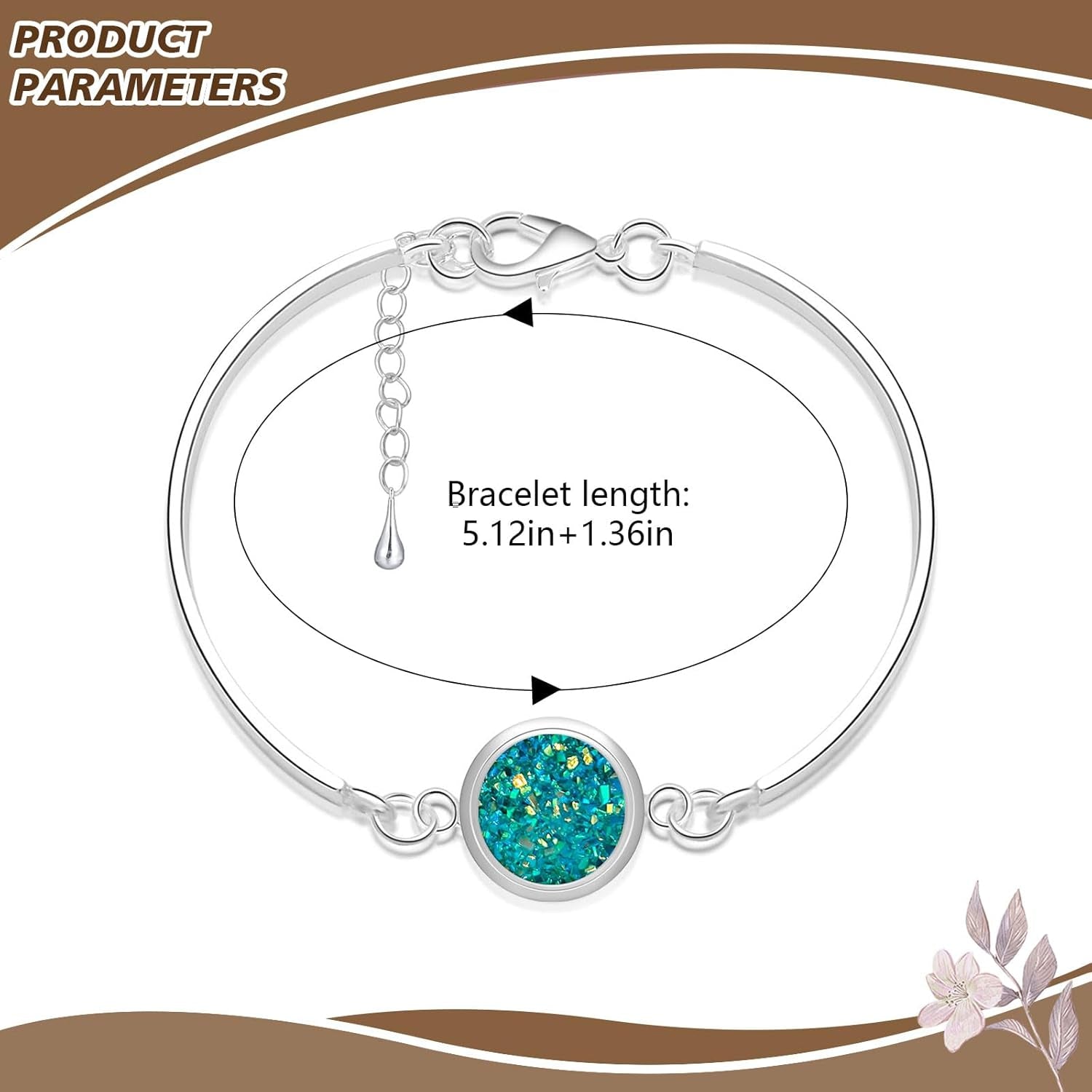 Adjustable Cuff Bangle Bracelet for Women,  Fake Druzy Gemstone Link Bracelet Silver Handmade Healing round Bracelets Boho Statement Bracelet Gifts for Her