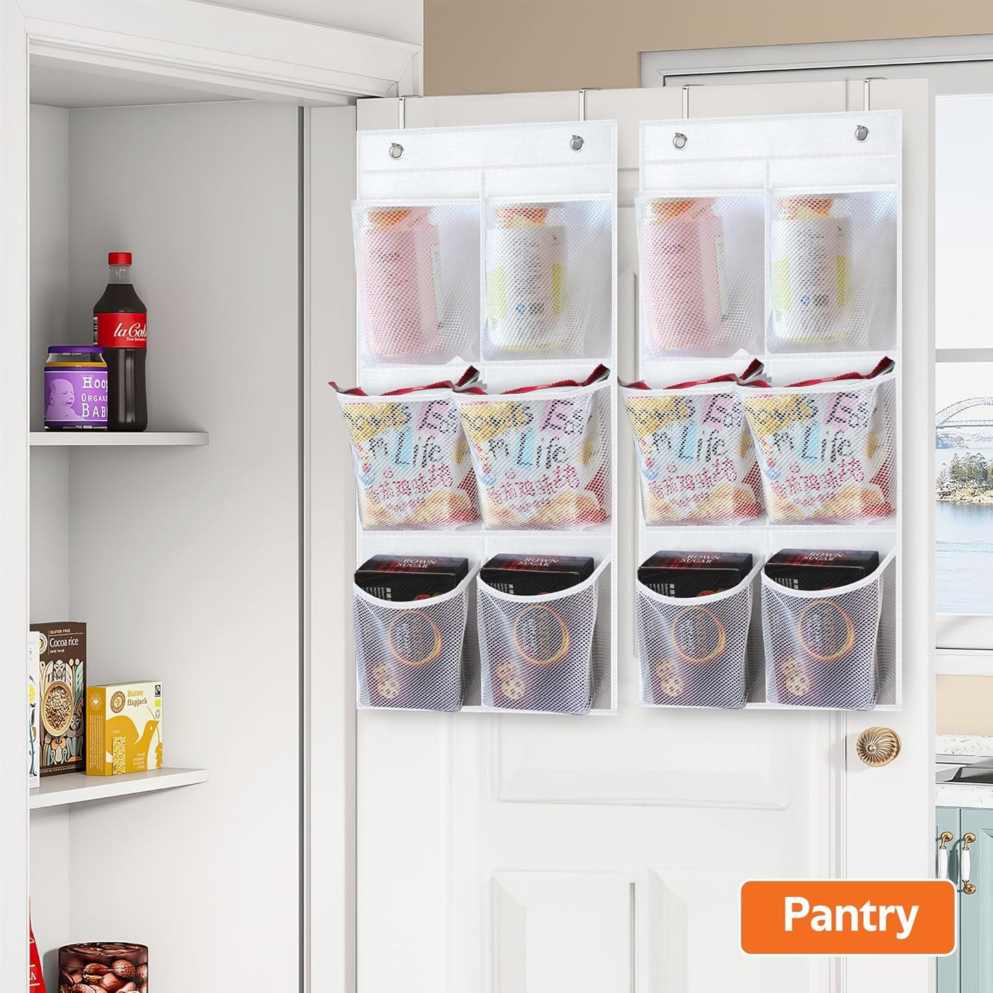 2 Packs Narrow over the Door/Wall Shoe Organizer Cruise, Small Hanging Shoe Rack for Closet with Clear Mesh Pocket for Bathroom, RV, Pantry, Camping (White)