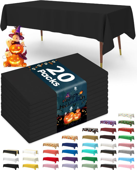 Plastic Table Cloth Disposable 20 Pack, 54 X 108 Inch Table Cloths, Graduation Decorations Class of 2025, Graduation Party Tablecloths, Rectangle, Plastic Cover, Leakproof & Sturdy, Black