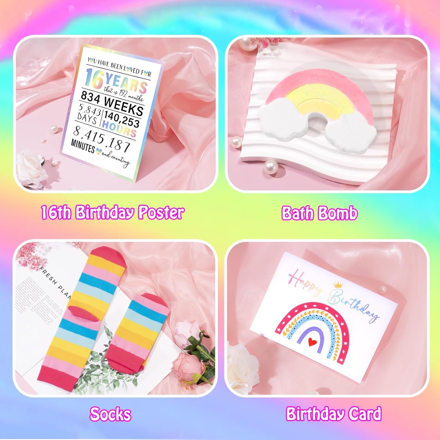 Sweet 16 Gifts for Girls, 16Th Birthday Gifts for Girls, Gift for 16 Year Old Girl, 11 PCS Unique Trendy Sweet Sixteen Gift for Daughter Her, Daughter, Niece, Granddaughter, Sister, Bestie, Rainbow