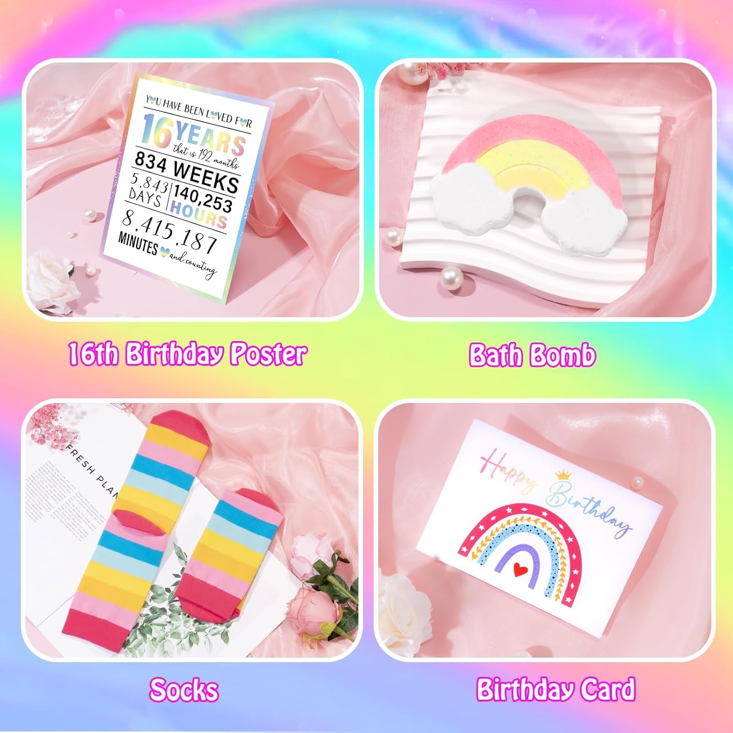 Sweet 16 Gifts for Girls, 16Th Birthday Gifts for Girls, Gift for 16 Year Old Girl, 11 PCS Unique Trendy Sweet Sixteen Gift for Daughter Her, Daughter, Niece, Granddaughter, Sister, Bestie, Rainbow