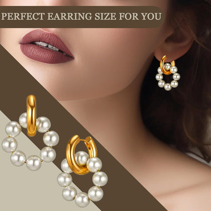 Gold Pearl Huggie Earrings for Women  Trendy Pearls Hoop Earrings Hypoallergenic Earrings for Sensitive Ears for Mother Daughter Girlfirend Jewelly Christmas Birthday Present