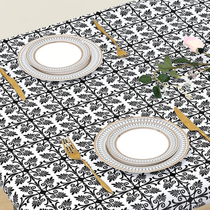 Rectangle Vinyl Table Cloth, Elastic Fitted Flannel Backed Tablecloth, 100% Waterproof Plastic Table Cover Fits 6 Foot Folding Tables for Picnic, Camping, Outdoor (Black, 30" X 72")