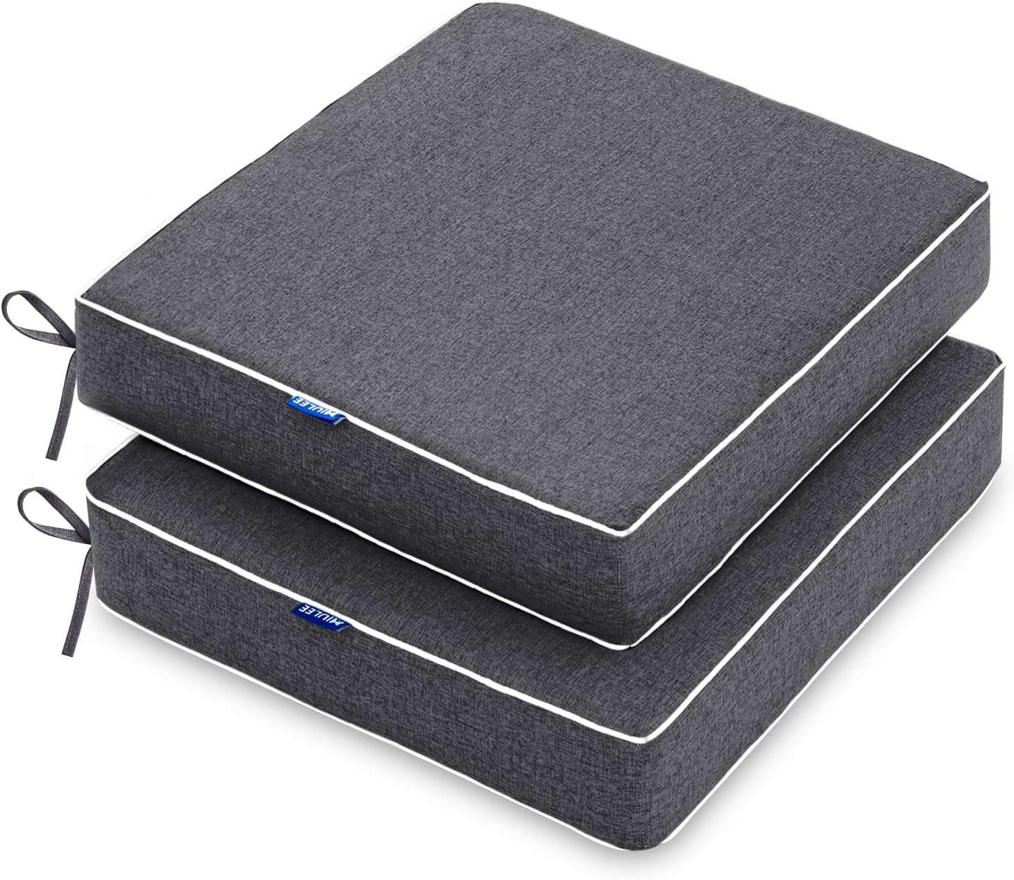 Outdoor Chair Cushions Set of 2 - 19" x 19" x 3" Waterproof Seat Cushions for Patio Furniture with Ties in Dark Grey