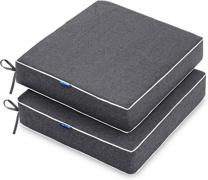 Outdoor Chair Cushions Set of 2 - 19" x 19" x 3" Waterproof Seat Cushions for Patio Furniture with Ties in Dark Grey