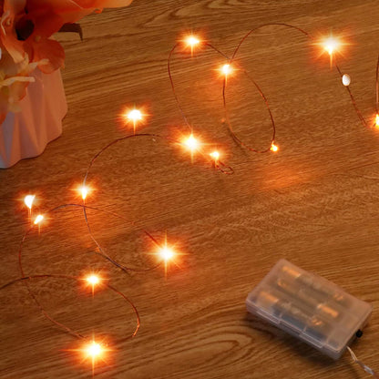 Mini Halloween Fairy Lights, 2 Pack Copper Wire Battery Operated LED String Lights for Bedroom, Christmas, Party, Decoration (5M/16Ft Orange)
