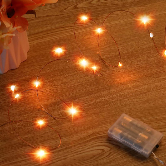 Mini Halloween Fairy Lights, 2 Pack Copper Wire Battery Operated LED String Lights for Bedroom, Christmas, Party, Decoration (5M/16Ft Orange)