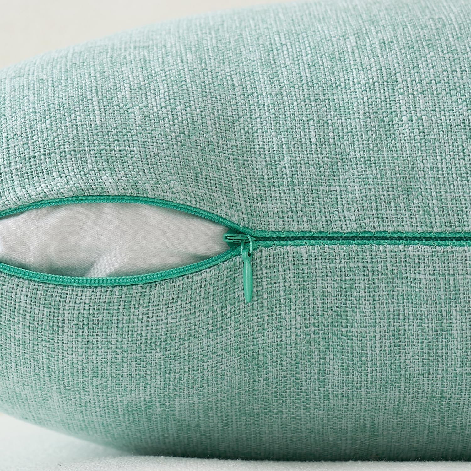 Pack of 2 Decorative Farmhouse Linen Pillow Covers Rustic Boho Accent Outdoor Couch Throw Pillow Covers for Cushion Bed Sofa Living Room Home Decor 18X18 Inch Aqua Green