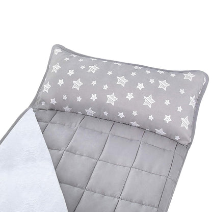Toddler Nap Mat 2 Pack, Nap Mat for Kids Preschool, Daycare and Fleece Minky Blanket, Lightweight, Soft, Gray and Navy