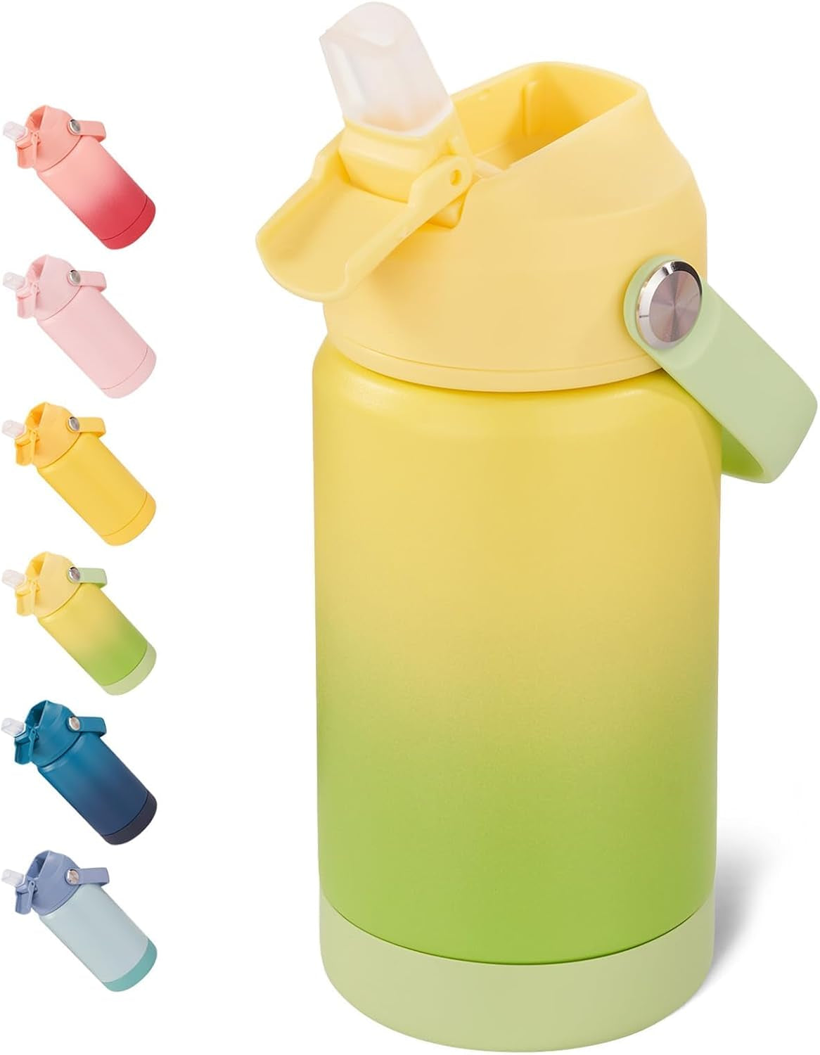 12 Oz Water Bottle, Kids Water Bottles for School, Toddler Cup with Straw & Handle, 304 Stainless Steel Insulated Water Bottle, Non-Slip Silicone Base, BPA Free, Gradient Yellow