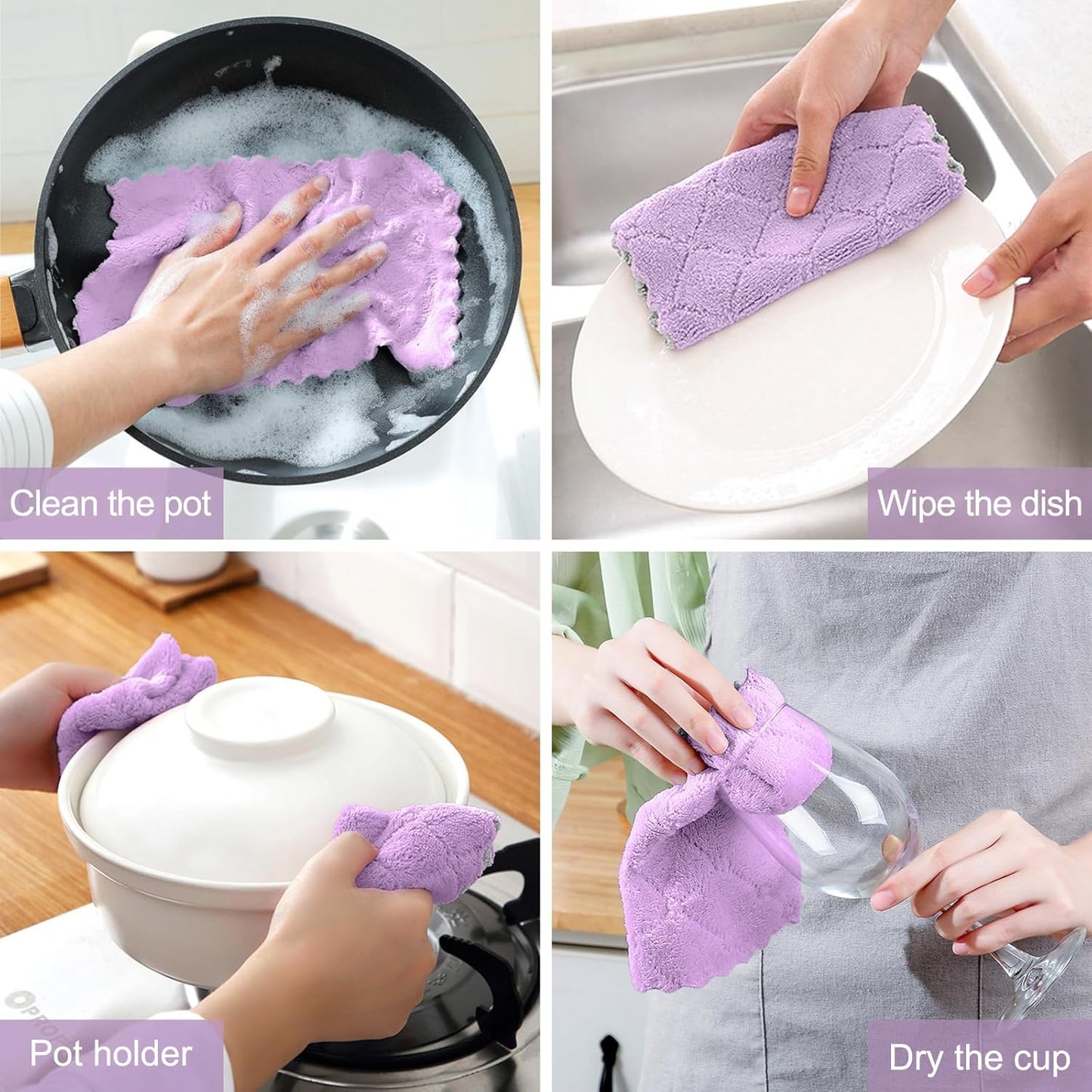 24 Pack Kitchen Cloth Dish Towels, Soft Premium Dishcloths, Highly Absorbent Multi-Purpose Dust and Stain Removal Cleaning Supplies for Kitchen Car Cleaning