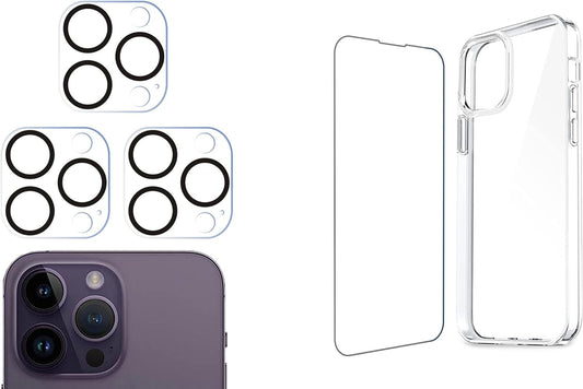 3 Pack Camera Lens Protector for Iphone 14 Pro 6.1" ＆ Iphone 14 Pro Max 6.7",And Iphone 14 Pro Max[6.7 Inch] [1 X Phone Case+1 X Glass Screen Protector] Shock Absorption Bumper PC