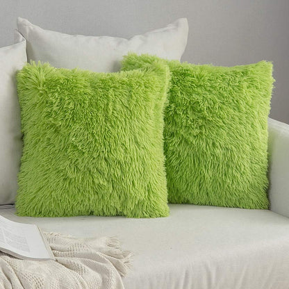 Pack of 2 Luxury Faux Fur Throw Pillow Cover Deluxe Winter Christmas Decorative Plush Pillow Case Cushion Cover Shell for Sofa Bedroom Car Spring 18X18 Inch Green