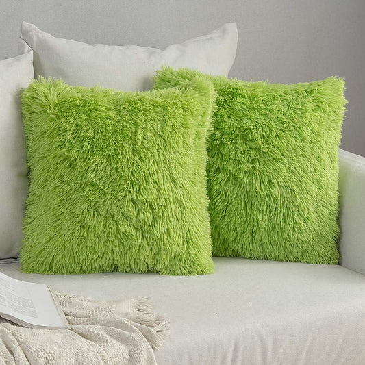 Pack of 2 Luxury Faux Fur Throw Pillow Cover Deluxe Winter Christmas Decorative Plush Pillow Case Cushion Cover Shell for Sofa Bedroom Car Spring 18X18 Inch Green