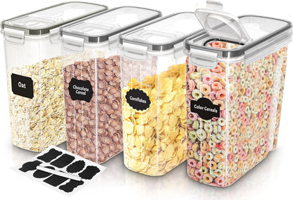 Cereal Containers Storage - Liter Airtight Food Storage Containers & Cereal Dispenser for Pantry Organization and Storage (Clear, 4 Liter Pack of 4)