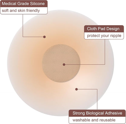 Ultra-Thin Nipple Covers for Women - 2 Pairs, Sticky Adhesive Silicone Nipple Pasty, Reusable Pasties Nipple Covers
