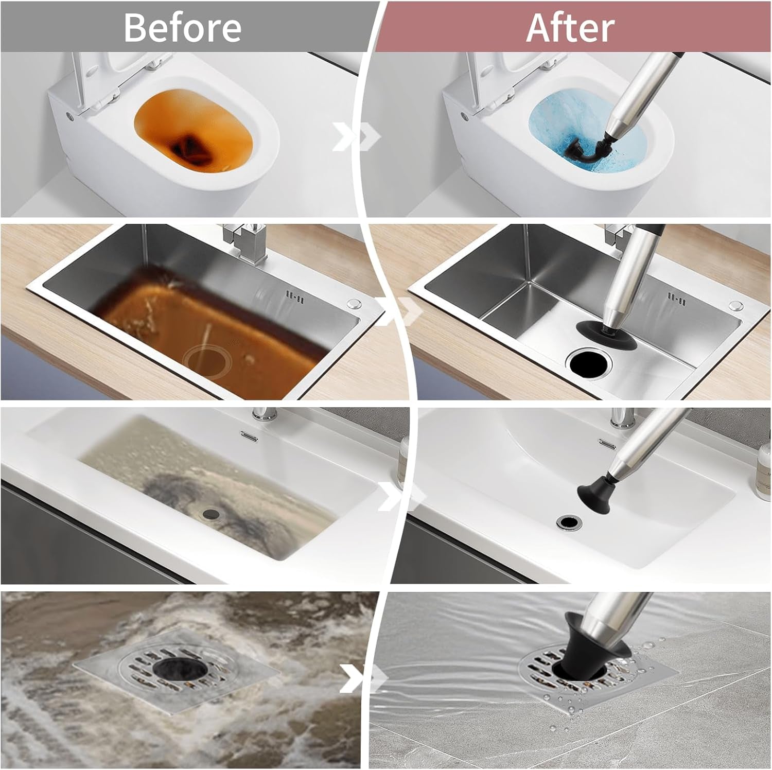 Toilet Plunger, Plungers for Bathroom Heavy Duty with Holder, Powerful Toilet Snake for Unclogging Plunger with Real-Time Pressure Indicator Plungers for Washbasin, Floor, Kitchen Clogged