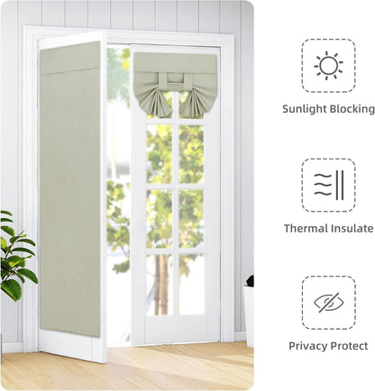 100% Blackout Door Curtains, Linen Look French Door Blind Window Covering, Thermal Insulated Privacy Tie up Front Door Curtains for Glass Door, 1 Panel, 26X68 Inch, Light Gray