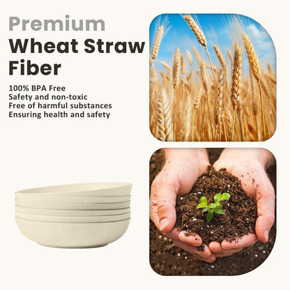 Large 65 Oz Wheat Straw Salad Bowls - Set of 6, 10 Inch Wide and Shallow Serving Bowls, Dishwasher Safe, Beige