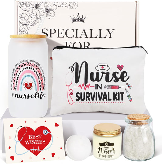 Nurse Gifts for Women, Nurse Appreciation Gifts, Nurses Week Gifts, Nurse Gifts, New Nurse Gifts, Thank You Gift for Nursing Graduation Birthday Gifts - 16 Oz Glass Cup Gift Baskets